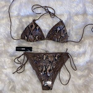 Fashion Nova Sequined Snakeskin Bikini